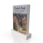 Example image of headstone model ada in color glacier white with standard base and customer graphics