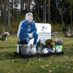 picture of installed custom peaceyard gravestone in glacier white material