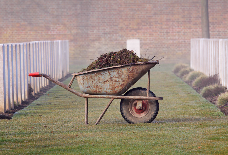 Wheelbarrow in a cemetery